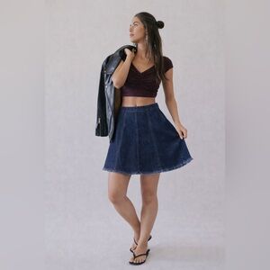 Alter’d State Denim Mini Skirt A-Line Frayed Hem Blue L NWOT